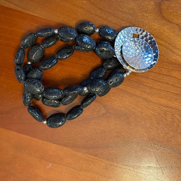 Silpada .925 Sterling Silver Black Lava Bracelet Button Toggle Clasp B1511 - Picture 2 of 6